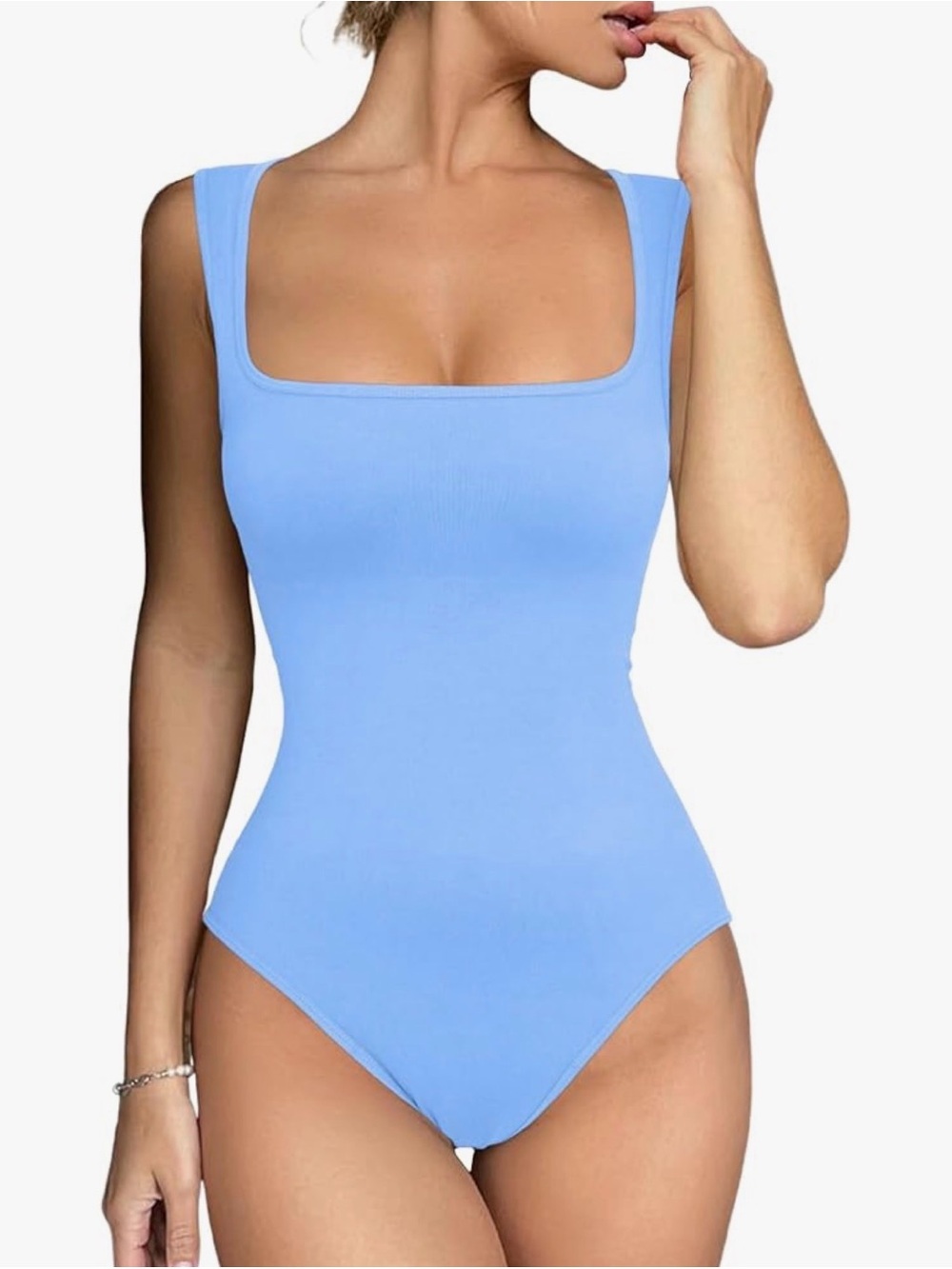 Amazon Women's Light Blue Square Neck Bodysuit